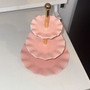 Pink Tiered Serving Tray with Gold Stand